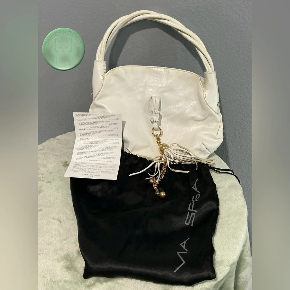 VIA SPIGA White Leather Shoulder Bag w/ Tassel, Dust Bag & Authencity Certificat - Picture 11 of 11